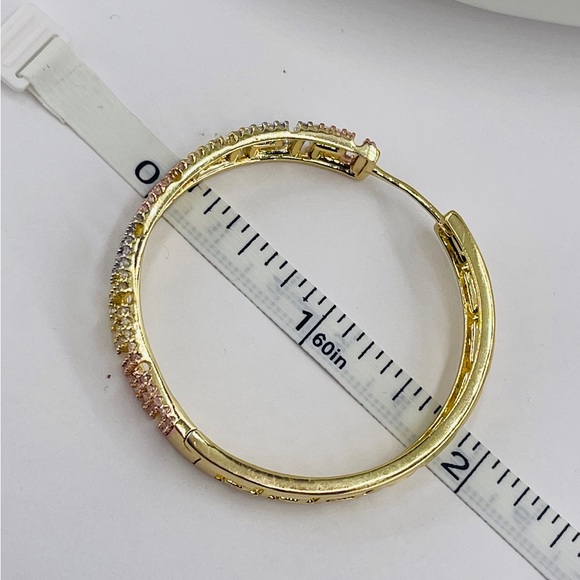 Italian 24k Gold Plated Hoop Earrings/Aretes De Aro Baño De Oró Italiano 24k/ - Picture 5 of 6